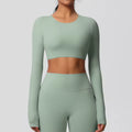 Long Sleeve Padded Crop Top -  Light Green