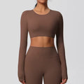 Long Sleeve Padded Crop Top -  Brown