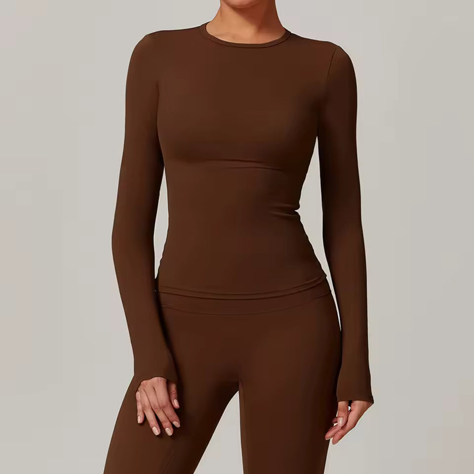 SculptHer Long Sleeve Shirt - Brown