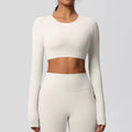 Light Sleeve Padded Crop Top -  Light Ivory