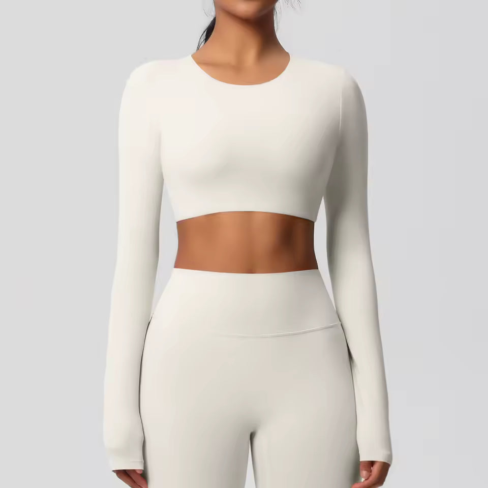 Light Sleeve Padded Crop Top -  Light Ivory