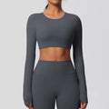 Long Sleeve Padded Crop Top - Graphite Grey