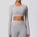 Long Sleeve Padded Crop Top- Light Grey