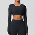 Long Sleeve Padded Crop Top -  Black