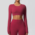 Long Sleeve Padded Crop- Berry Red